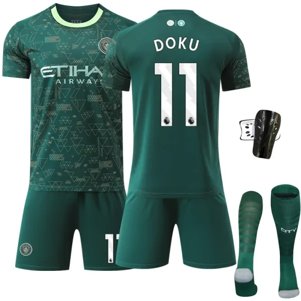 Manchester City FC 2023-24 Third Kit Haaland #9 Green Jersey Set - 4