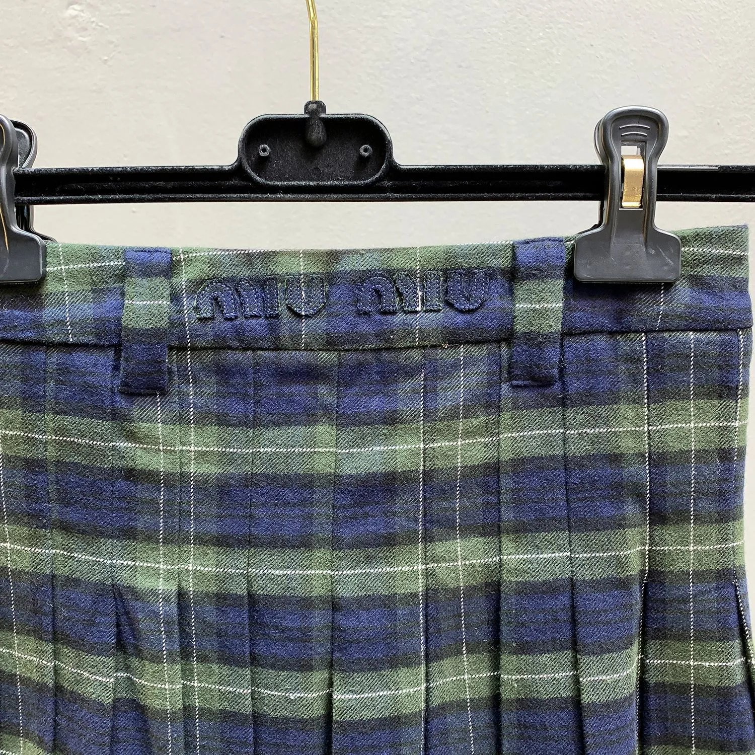 Design Plaid Pleated Skirt with Gold Buttons Navy and Green Skirt - 20