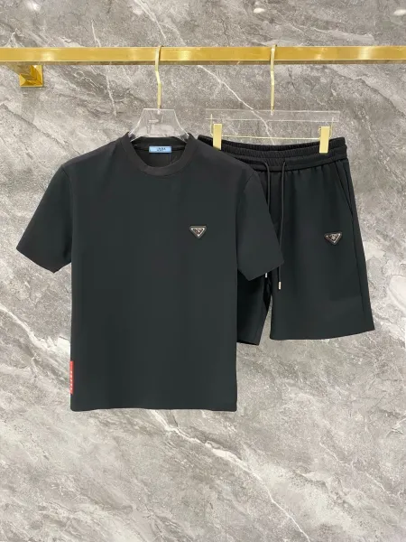 Prada Triangle Logo Black T-Shirt and Shorts Set - 1