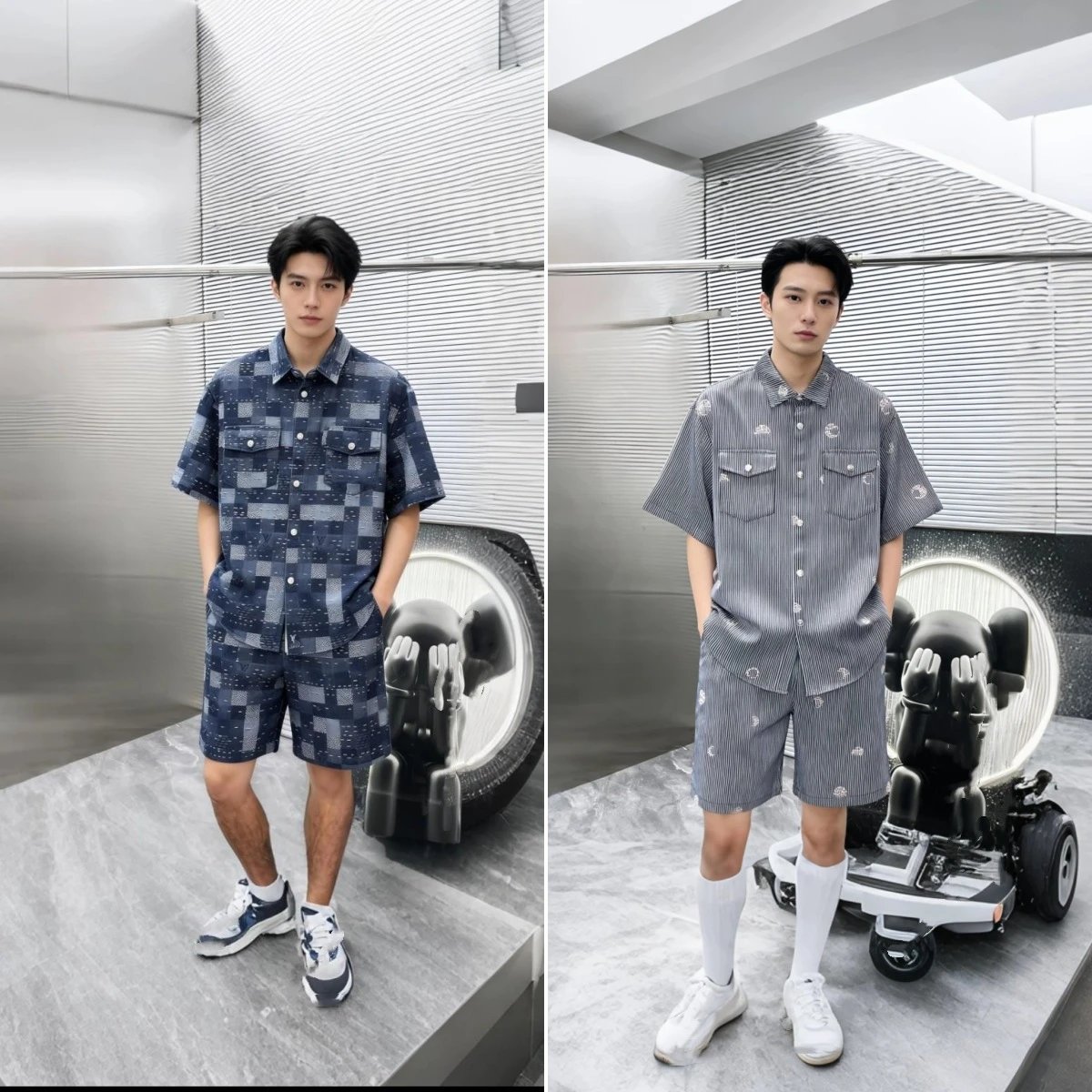 Gucci GG Monogram Denim Shirt and Shorts Set Navy Blue - 4