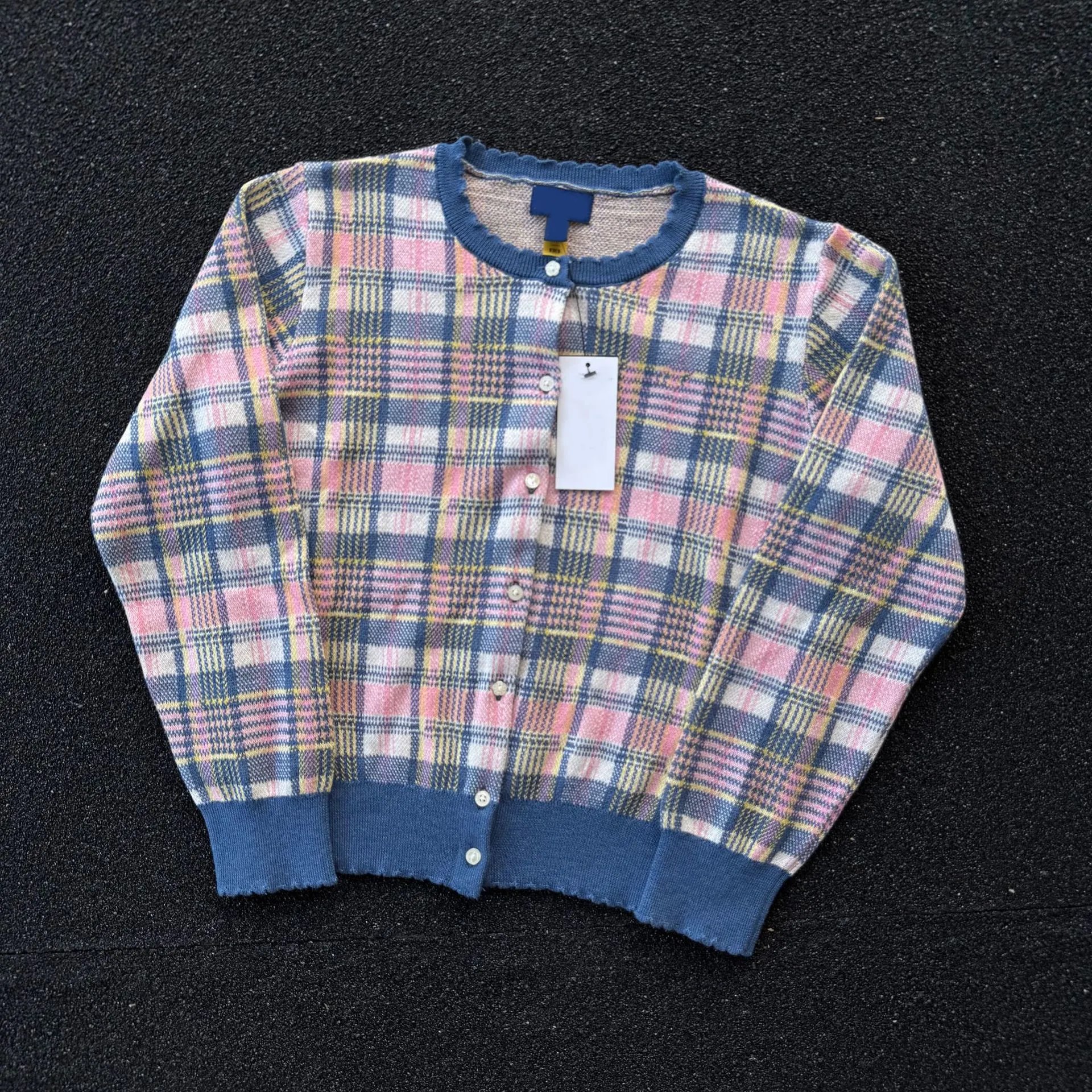 Design Gingham Check V-Neck Cardigan Pink - 12