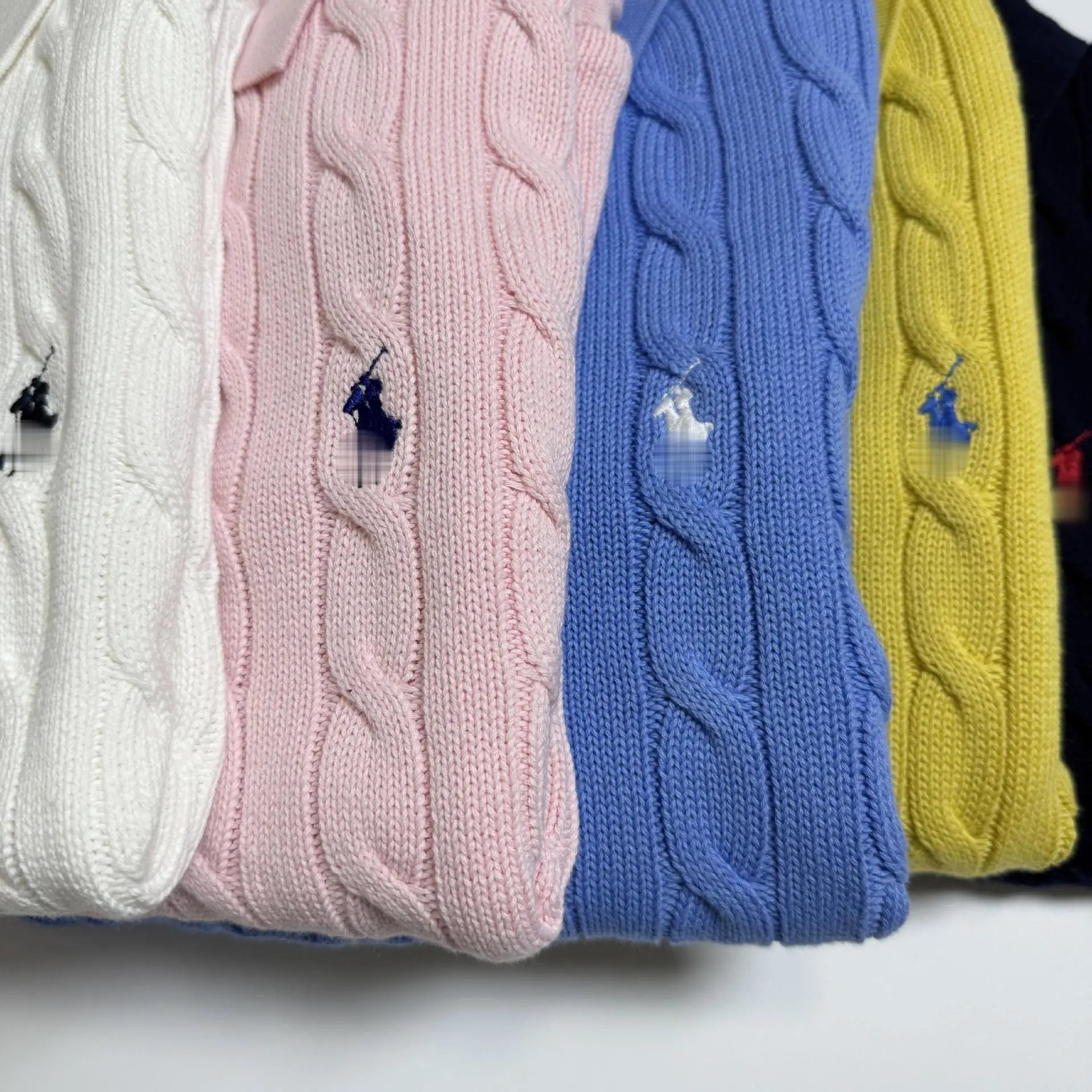 Design Cable Knit Polo Shirt in Sky Blue Tops Polo - 7
