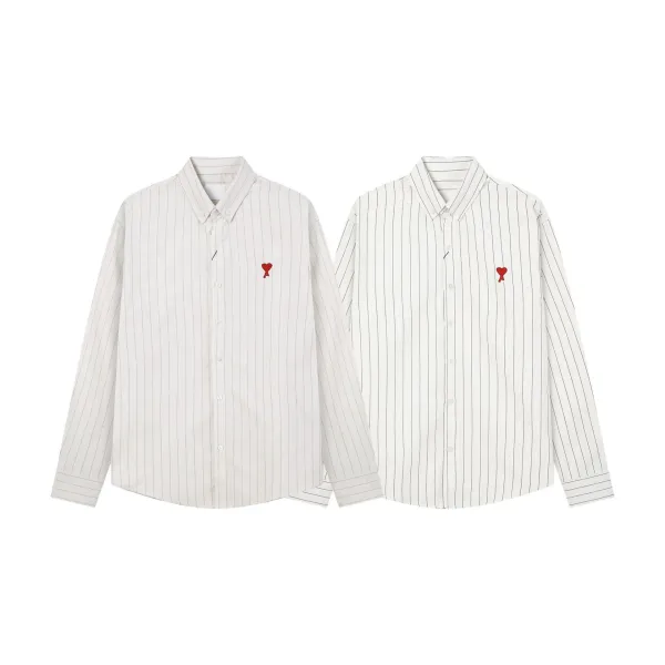 AMI Paris Heart Logo Oxford Shirt Light Blue - 6