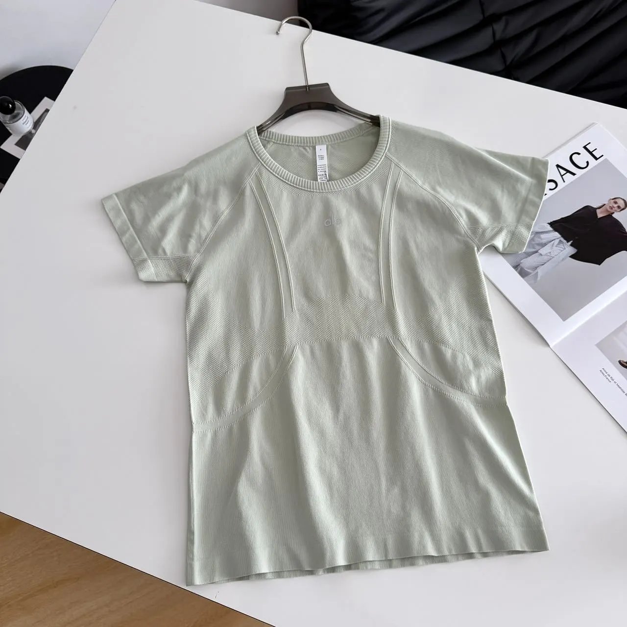 Alo Yoga Performance T-Shirt Sage Green Activewear Top - 7