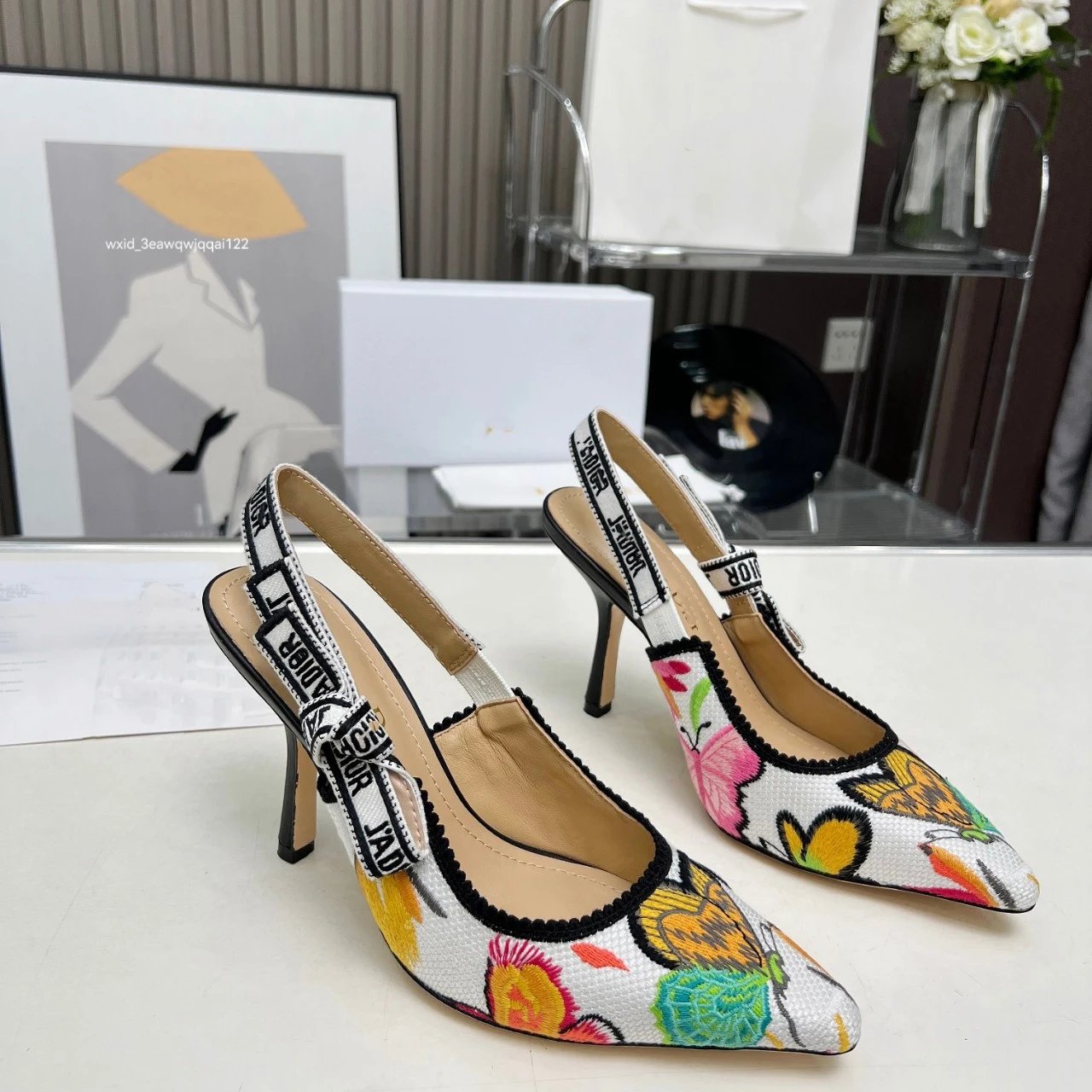 Dior J'Adior Slingback Heels Beige Floral Embroidery Pointed-Toe Pumps - 3