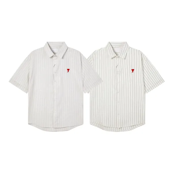 AMI Paris Heart Logo Oxford Shirt Light Blue - 8