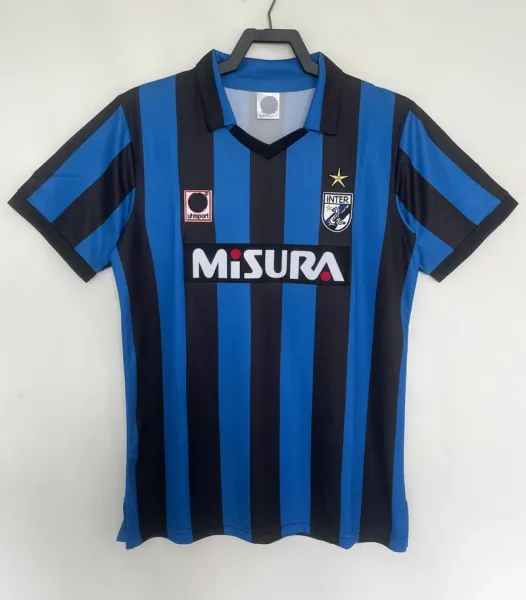 Inter Milan 1990s Home Jersey Blue and Black Striped Football Shirt - 1