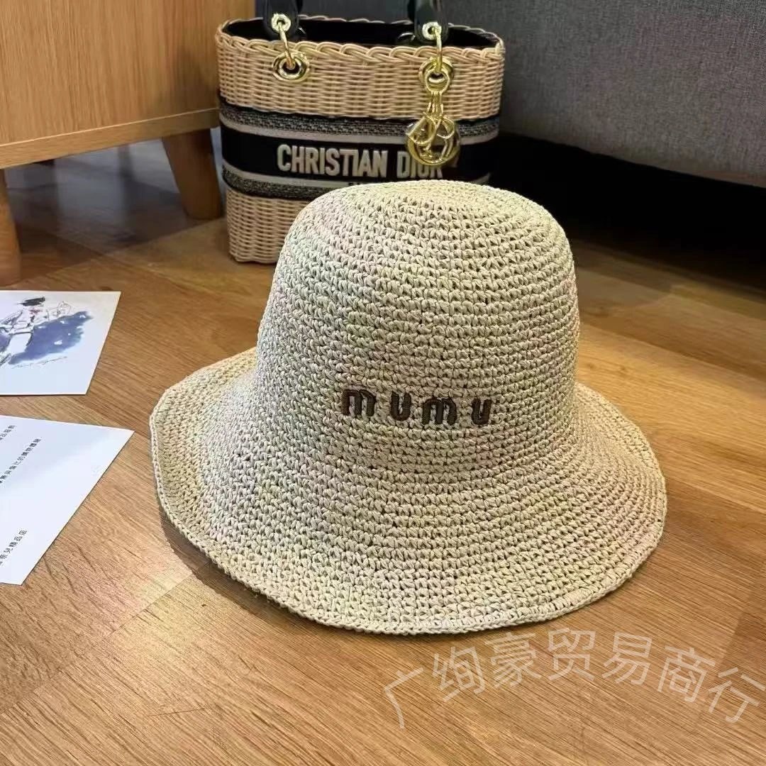 Miu Miu Woven Straw Bucket Hat Beige - 5