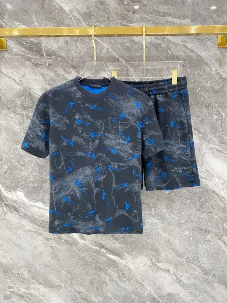 Louis Vuitton Monogram Marble Print T-Shirt and Shorts Set Black / Blue - 1