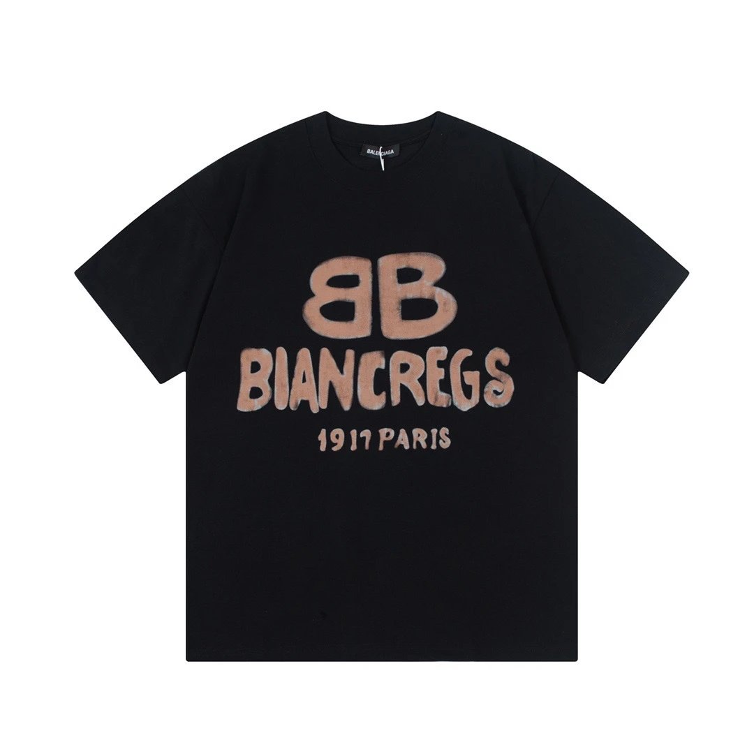 Balenciaga T-Shirts Logo Print Crew Neck — B 0006 Black