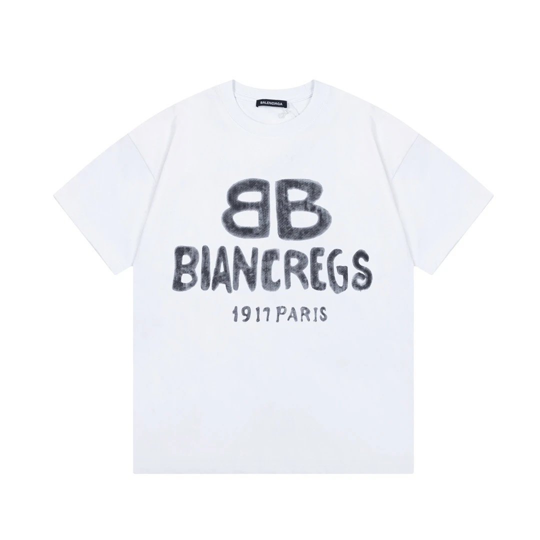 Balenciaga T-Shirts Logo Print Crew Neck — B 0006 white