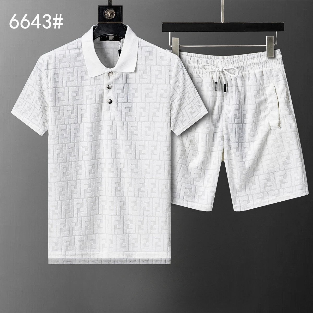 Fendi FF Monogram White Polo Shirt and Shorts Set - 1