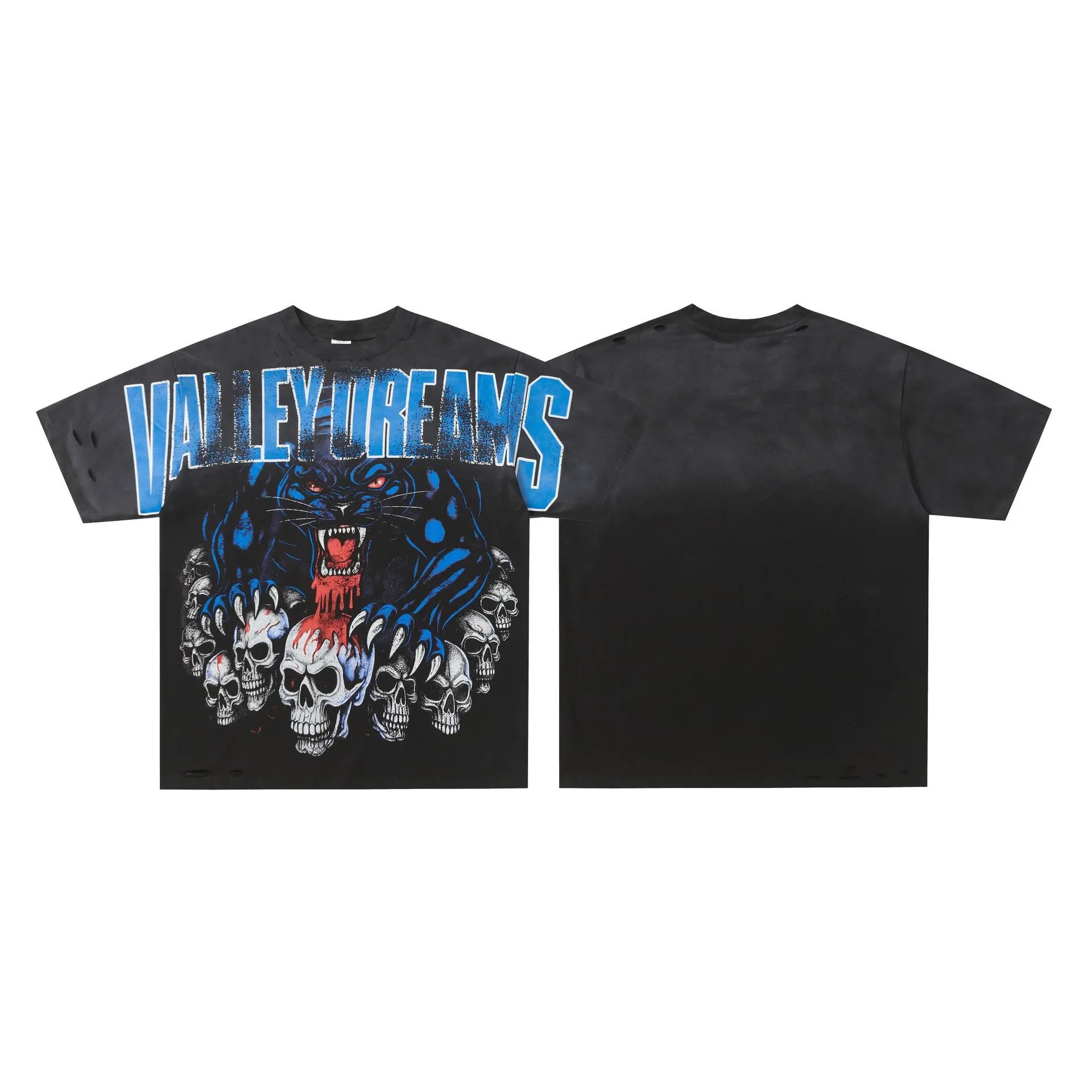 Valley Dreams Panther Skull Graphic T-Shirt Black T-Shirts