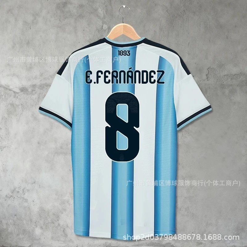 Design Argentina National Team Home Jersey J. Álvarez #9 Blue and White Stripes Football Jersey - 6