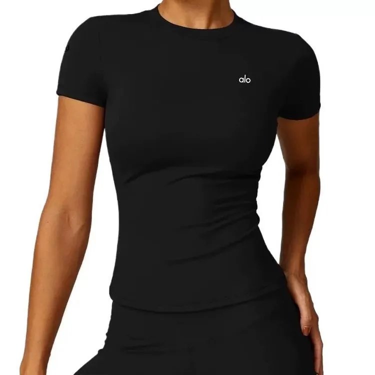 Alo Reflective Short Sleeve Performance Top Burgundy Activewear - 4