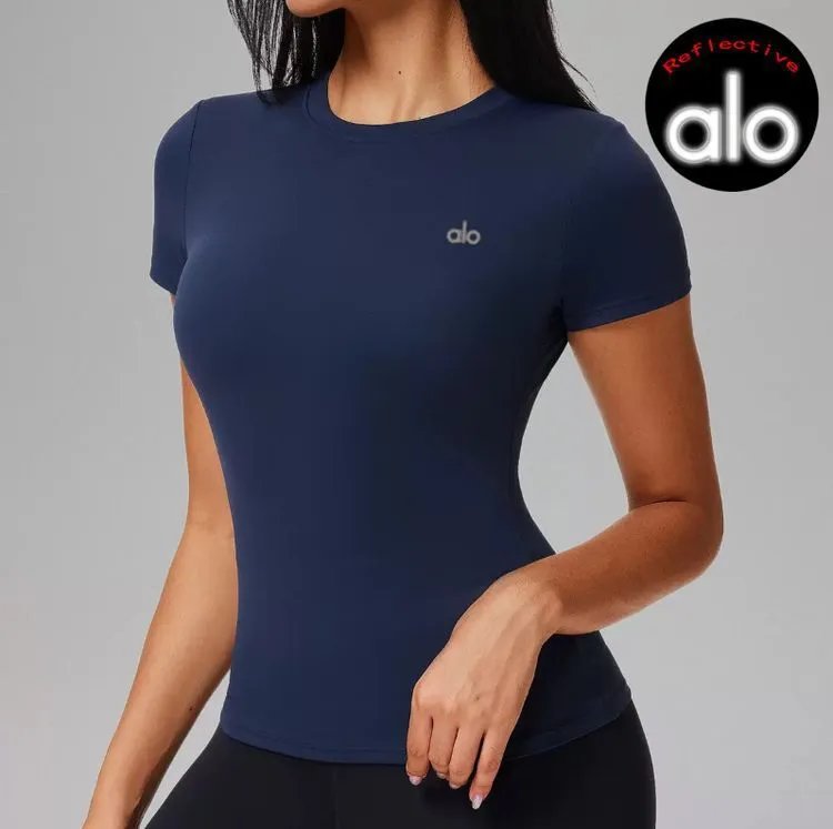 Alo Reflective Short Sleeve Performance Top Burgundy Activewear - 8