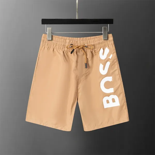 Hugo Boss Logo Print Beige Swim Shorts - 1