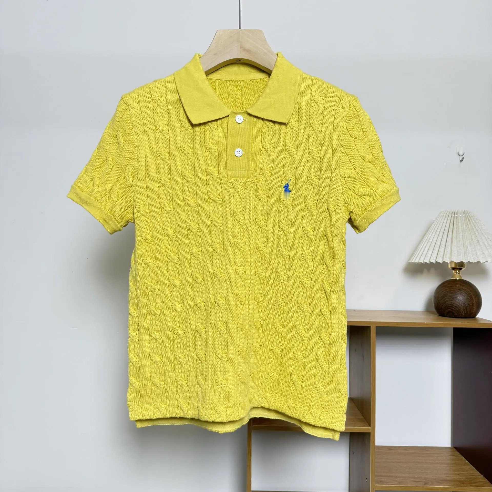 Design Cable Knit Polo Shirt in Sky Blue Tops Polo - 14