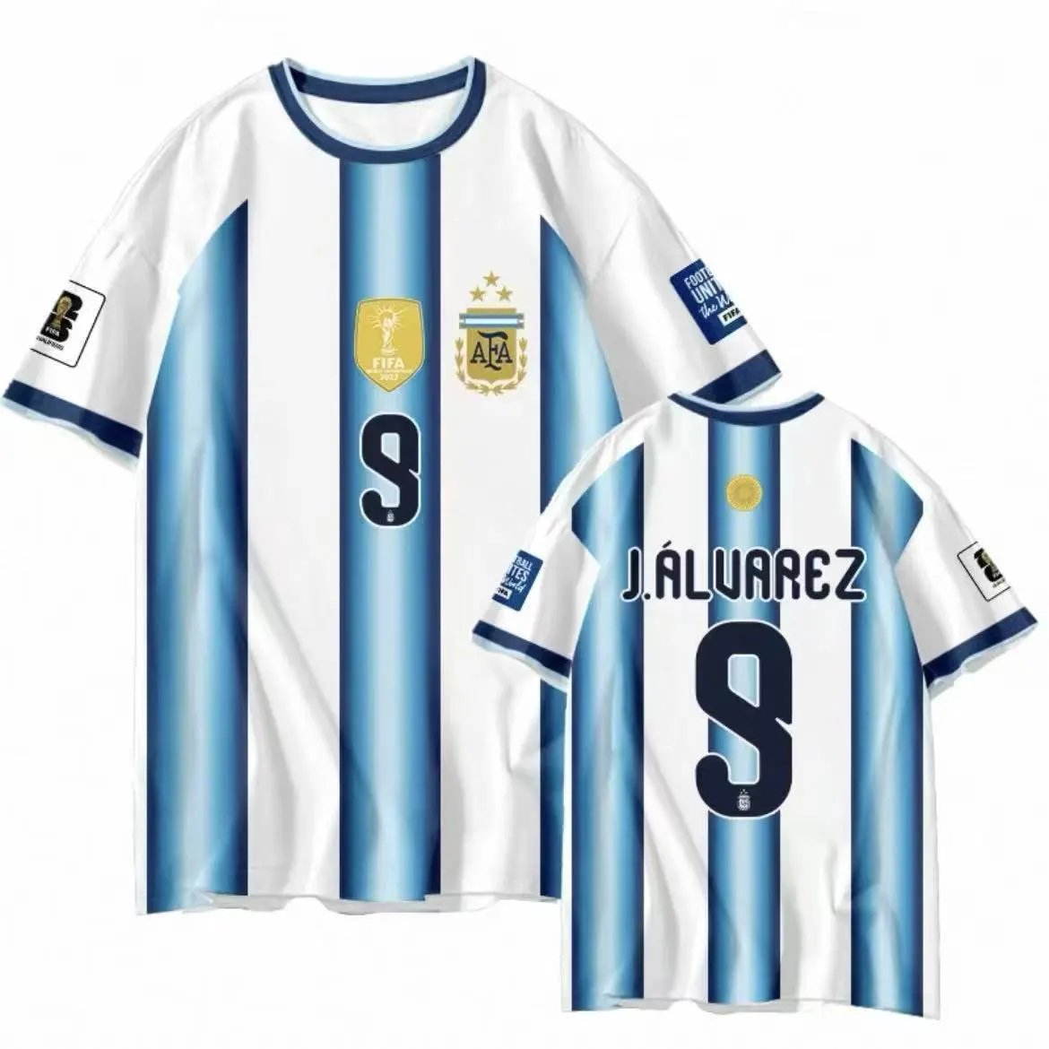 AFA Argentina National Team L. Martínez #22 Home Jersey Blue and White Striped Soccer Jersey - 4