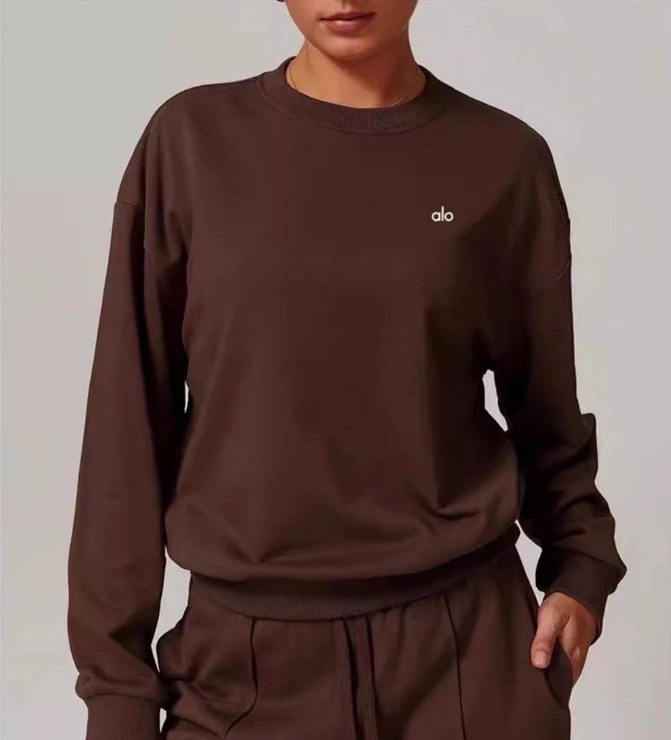 Alo Essential Crewneck Sweatshirt Brown Sweater - 5
