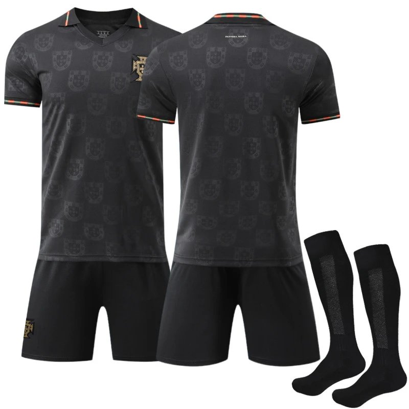 Portugal National Team Ronaldo #7 Black Away Kit Jersey and Shorts - 5