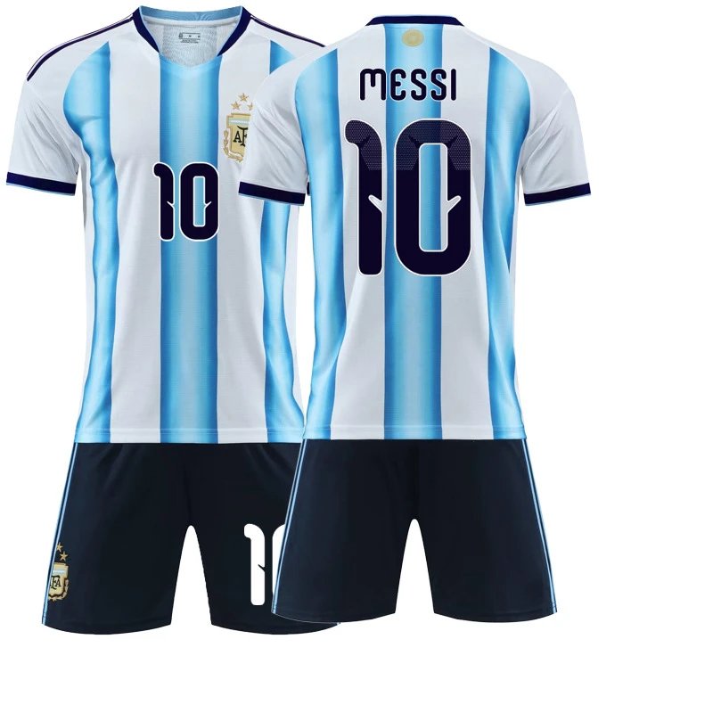 Design Argentina National Team Lionel Messi #10 Home Kit Blue and White Striped Jersey Set Jersey - 11