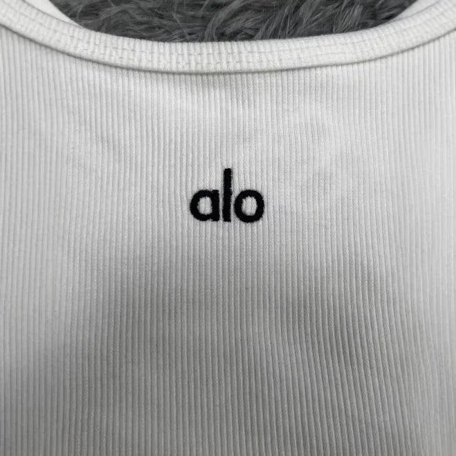 Alo Ribbed Cropped Tank Top White Vest Top - 12
