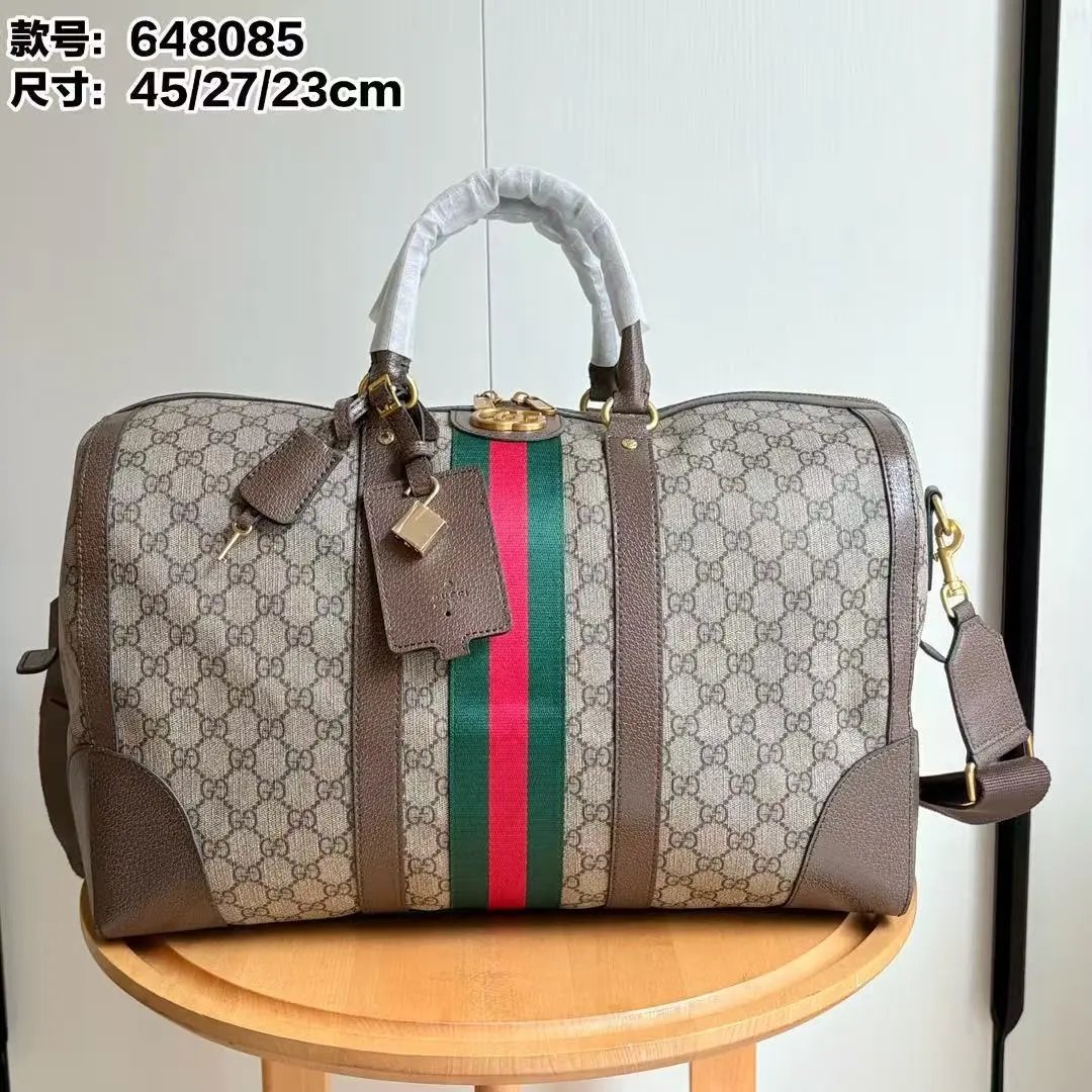 Gucci GG Marmont Duffle Bag Beige Canvas with Web Stripe Travel Bag - 6