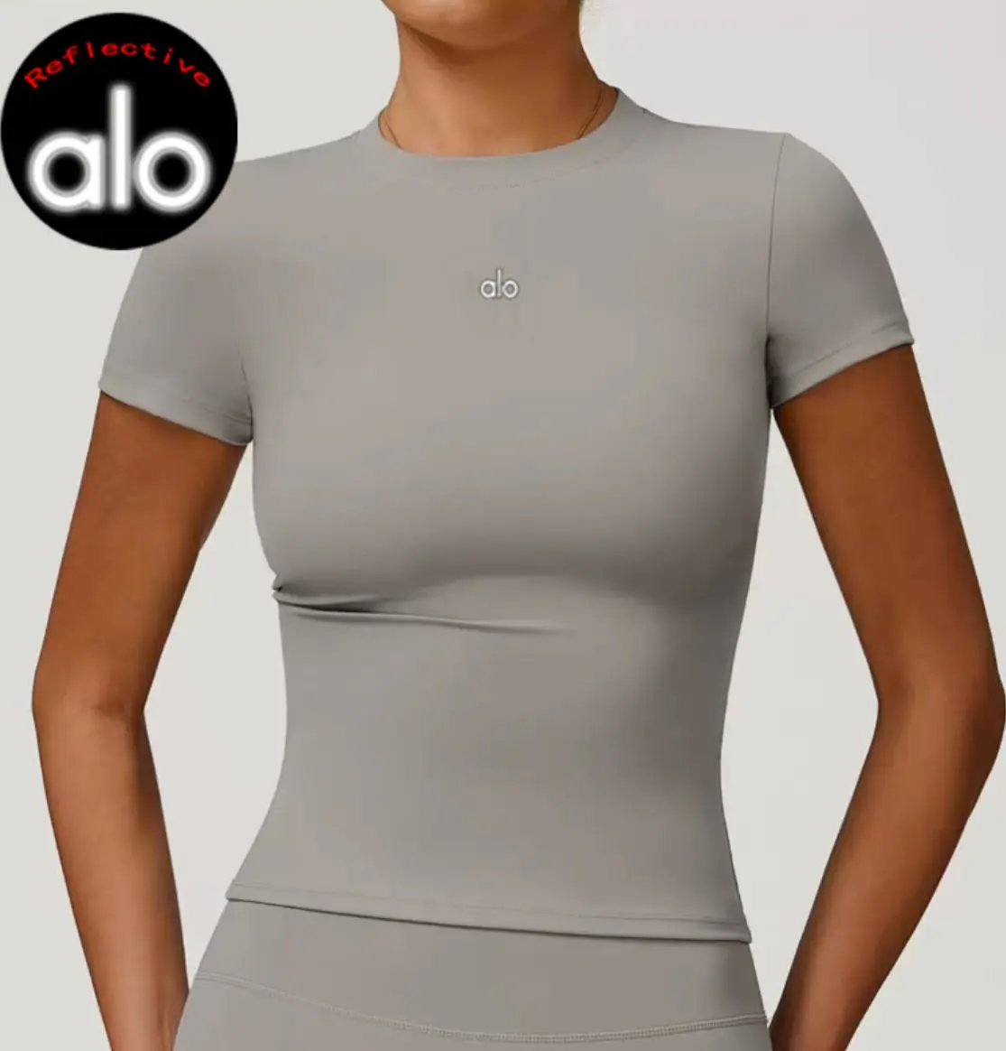 Alo Reflective High-Neck Crop Top Brown Activewear Set - 9