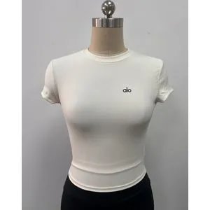 Alo Reflective Short Sleeve Performance Top Burgundy Activewear - 11