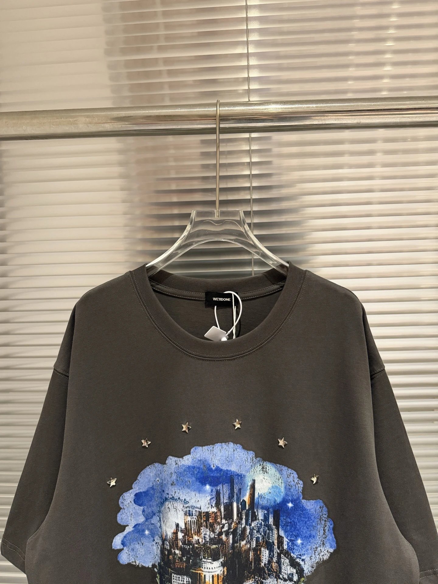 Design Wetdone Cityscape Cloud Print Black Oversized T-Shirt T-Shirts - 16