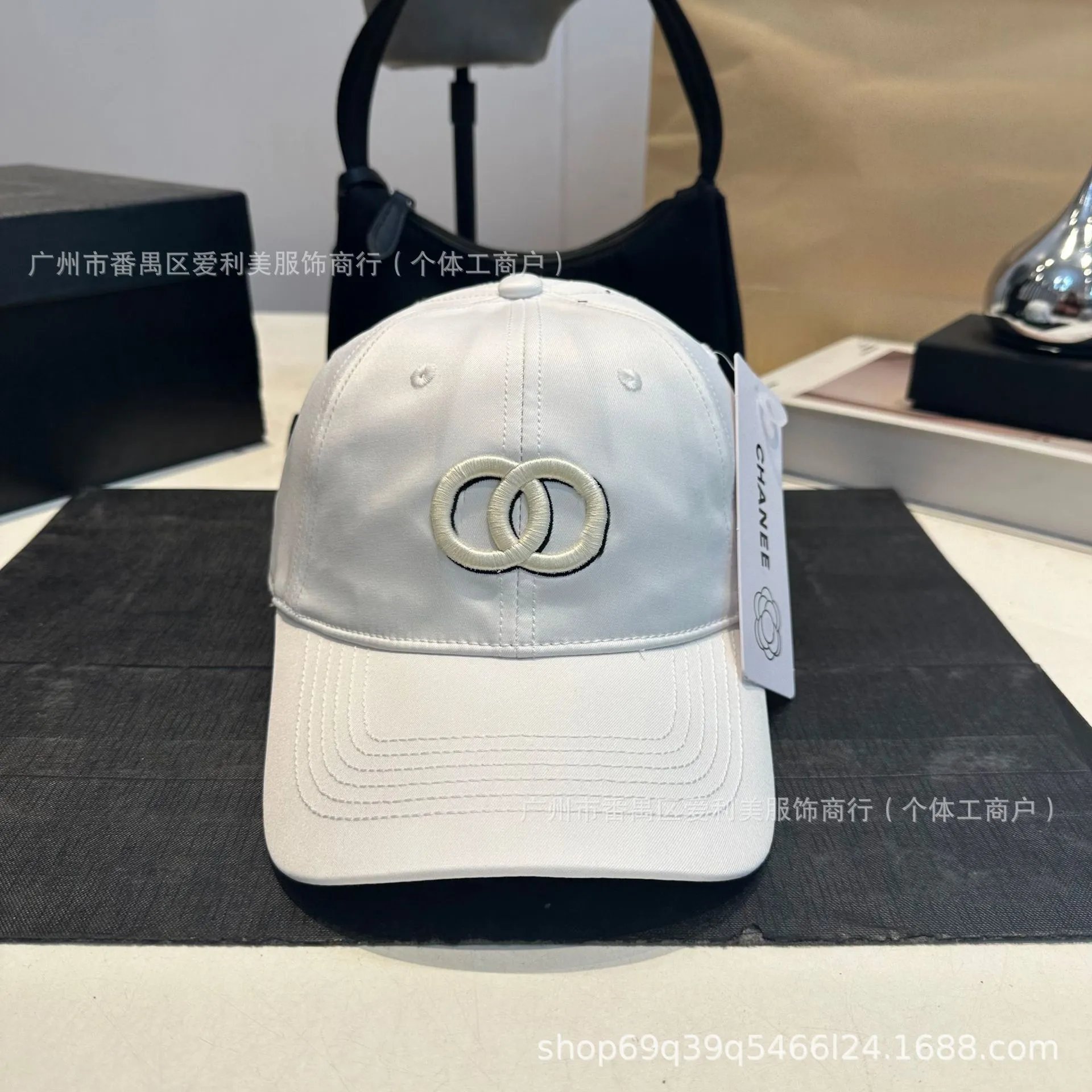 Chanel CC Logo Embroidered Black Baseball Cap - 6