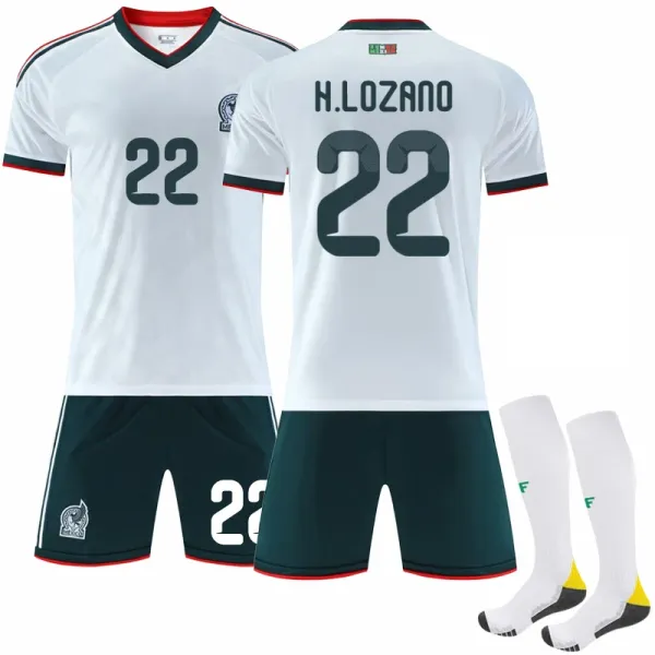 Design Mexico National Team H. Lozano #22 Away Jersey Set White / Green Jersey - 11