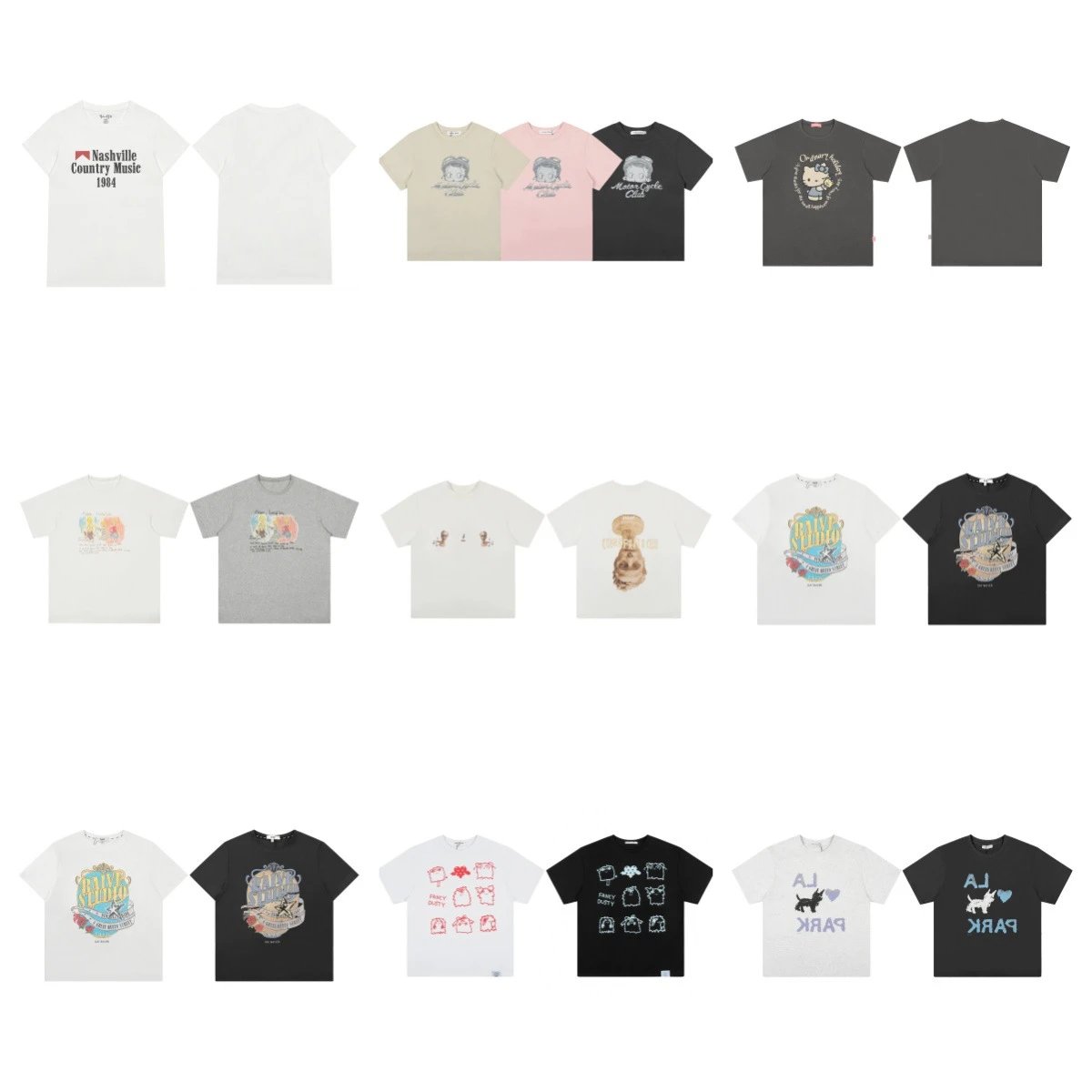 Design Visual Space Betty Boop Motor Cycle Club Beige T-Shirt T-Shirts - 3
