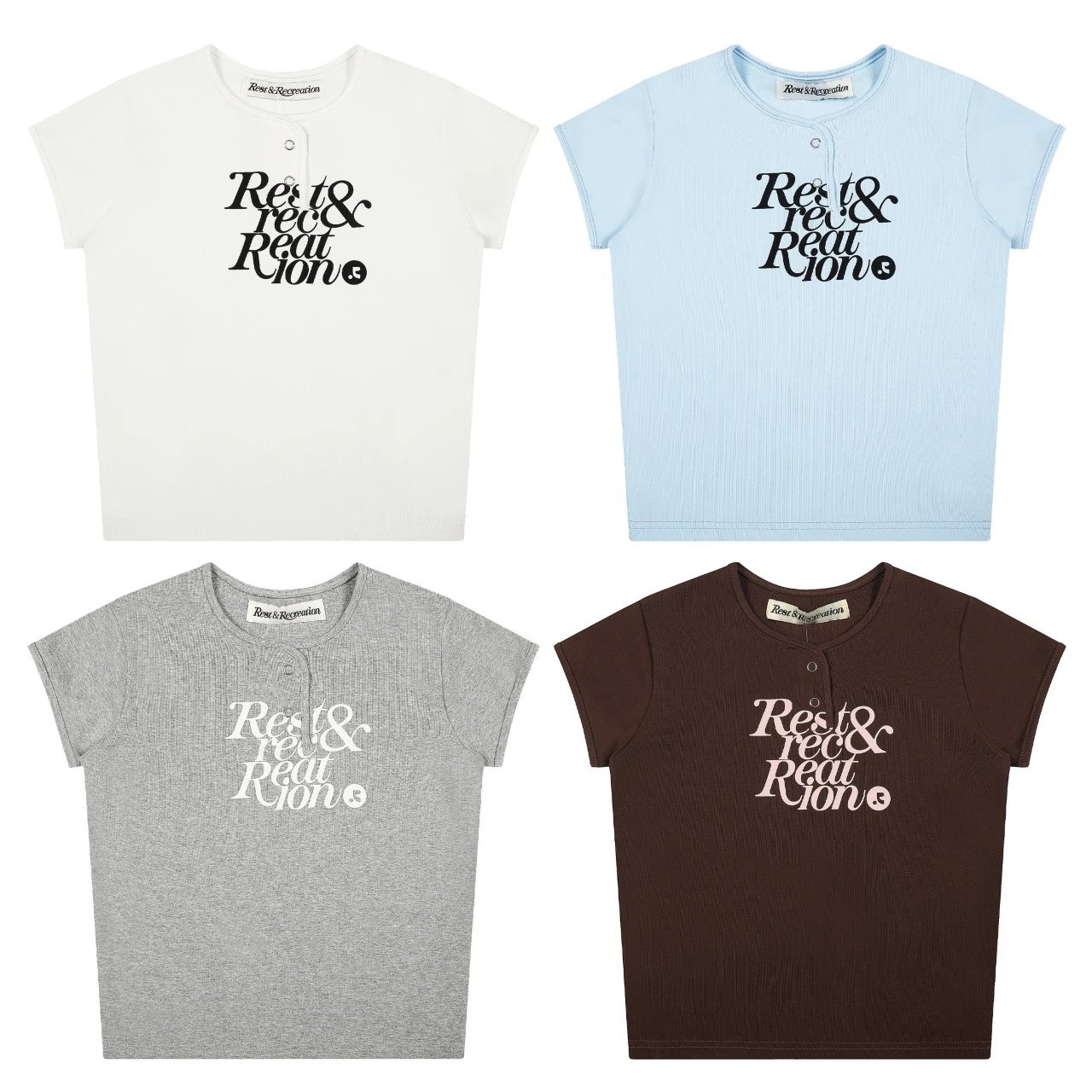 Rest & Recreation Logo Print Henley T-Shirt Gray - 3
