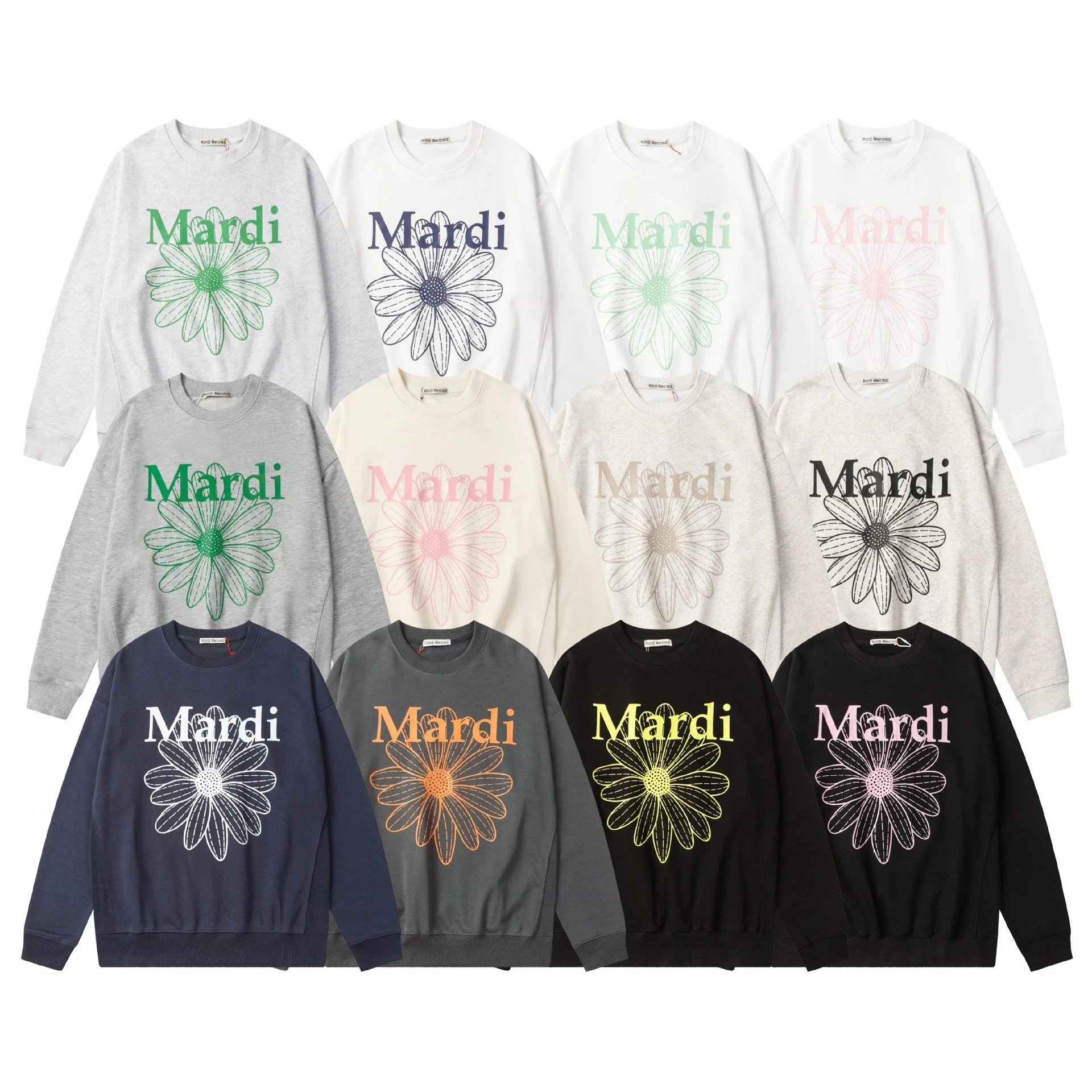 Mardi Mercredi Daisy Print Crewneck Sweatshirt Beige Hoodie - 4