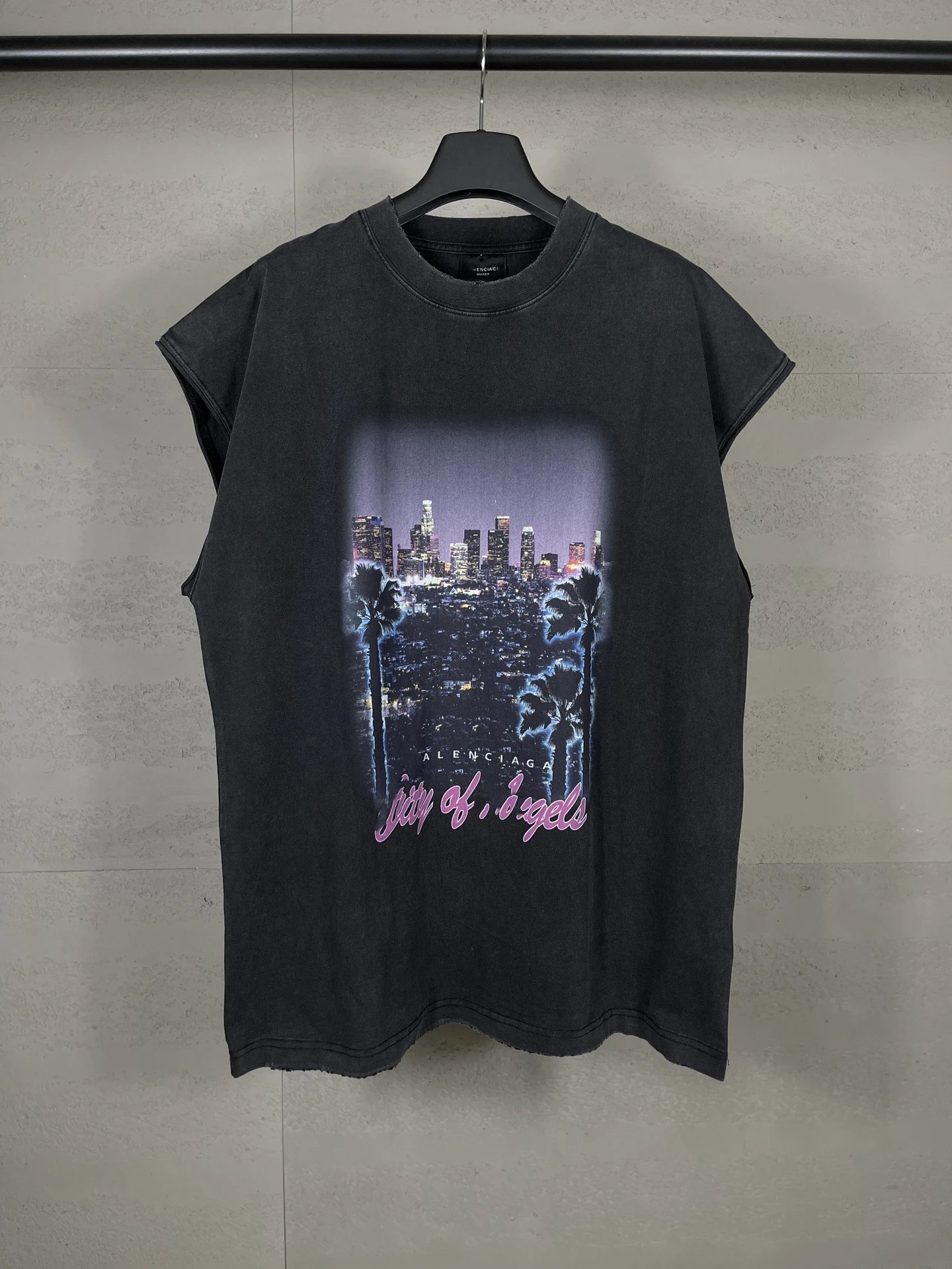 Design Alien Smiley Graphic Cut-Off Sleeve T-Shirt Gray - 9
