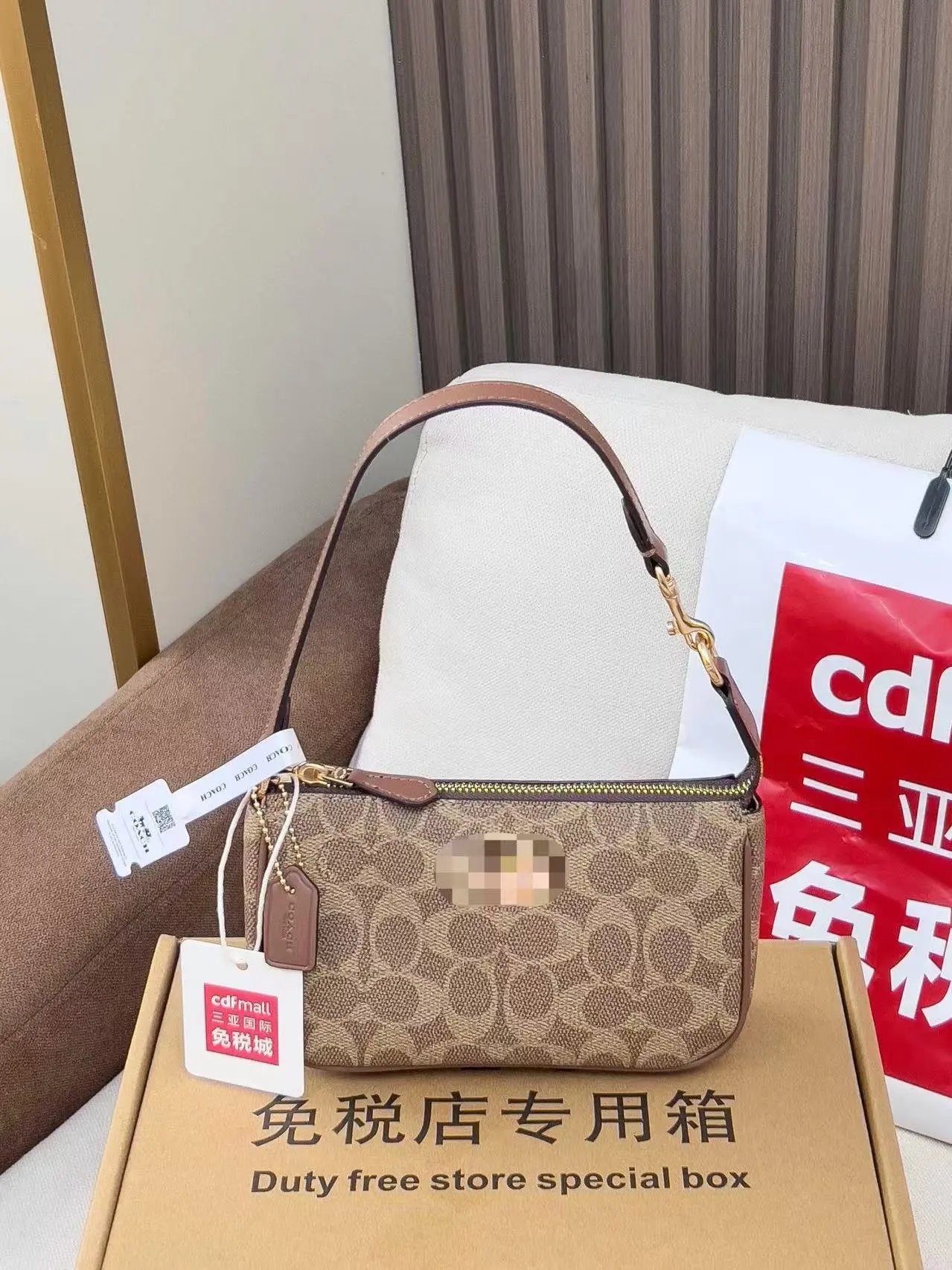 Coach Mini Shoulder Bag Beige Signature Canvas Shoulder Bag - 4