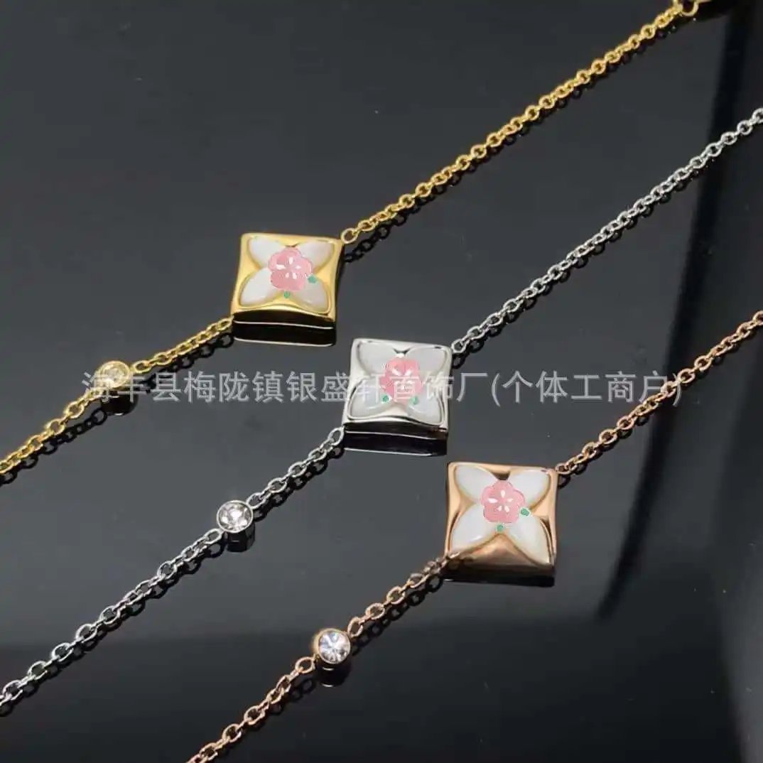 Design Floral Charm Chain Bracelet Rose Gold Pink Opal Jewelry - 6