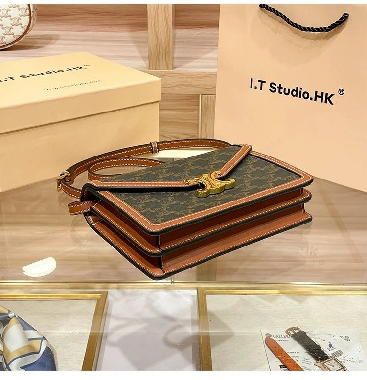 Design I.T Studio.HK C-Logo Crossbody Bag Olive Green with Tan Leather Trim Crossbody Bags - 11