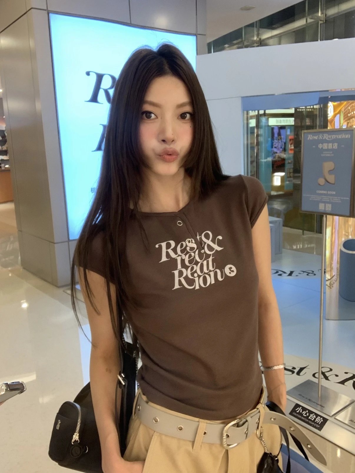 Rest & Recreation Logo Print Henley T-Shirt Gray - 17