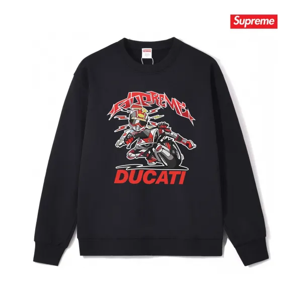 Supreme x Ducati Motorcycle Graphic Crewneck Sweatshirt Black Hoodie - 1