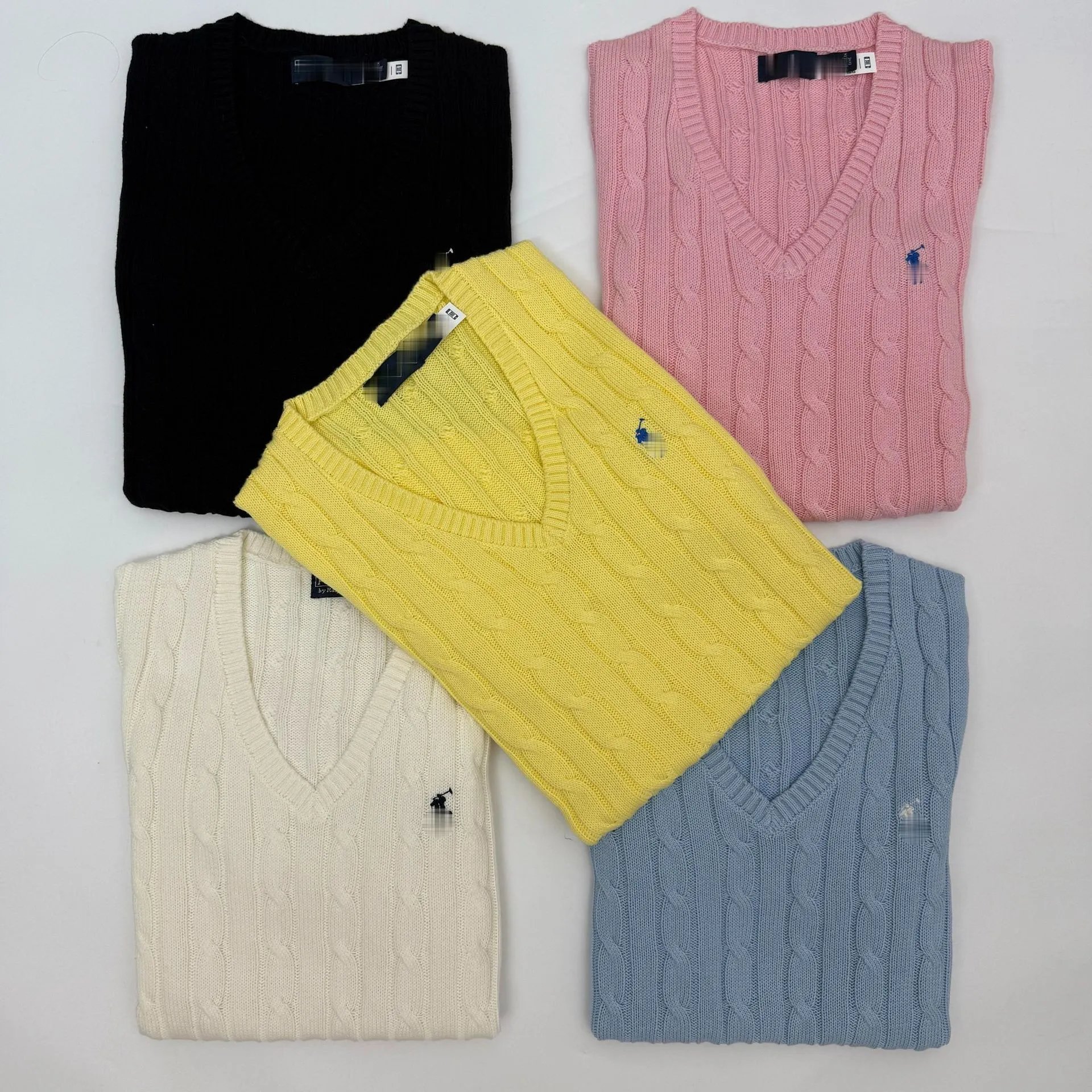 Polo Ralph Lauren Cable Knit V-Neck Short Sleeve Sweater Black - 12