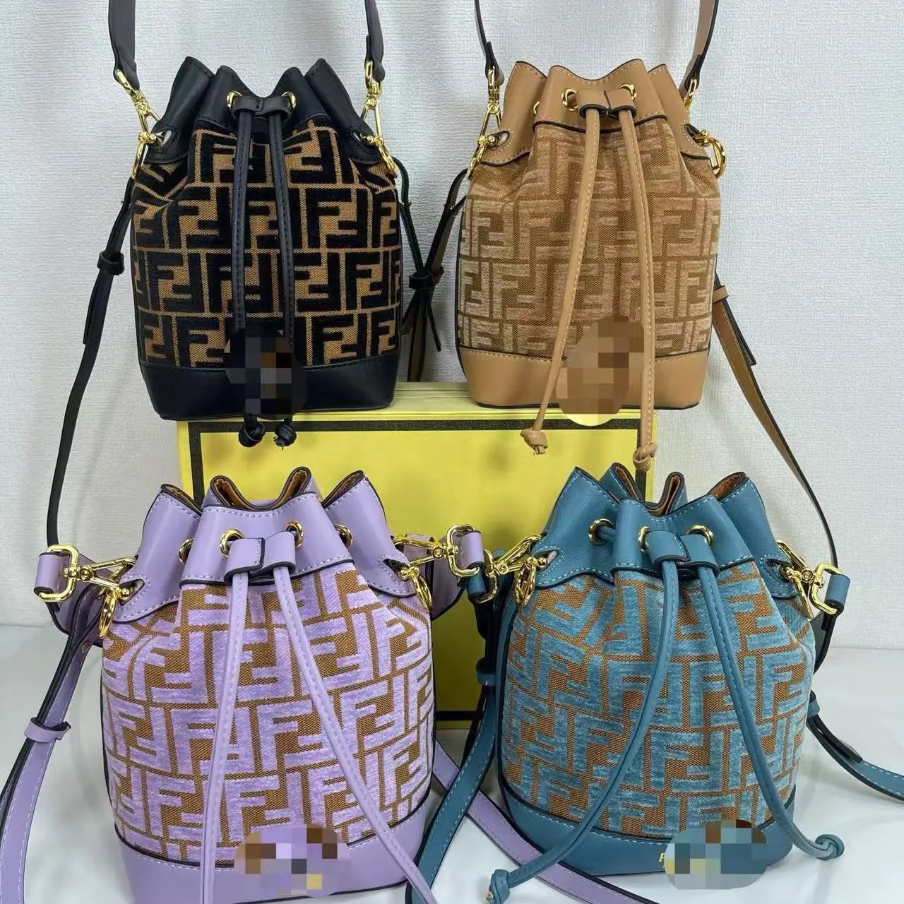 Fendi Mon Tresor Bucket Bag Blue and Brown FF Logo Canvas Handbags - 2