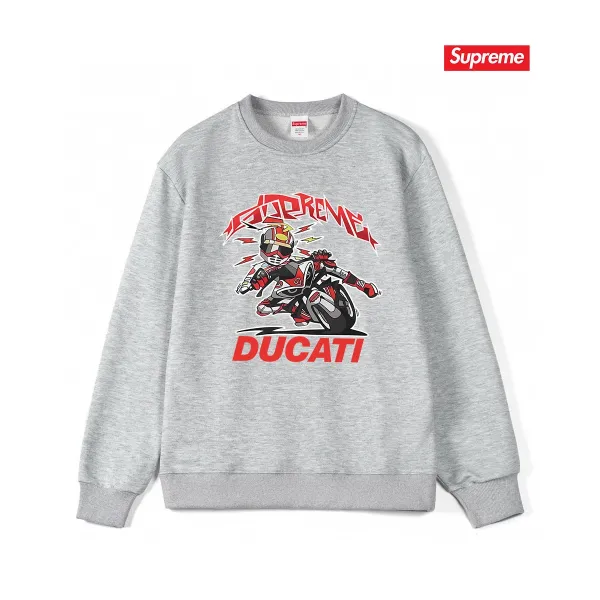 Supreme x Ducati Motorcycle Graphic Crewneck Sweatshirt Gray Hoodie - 1