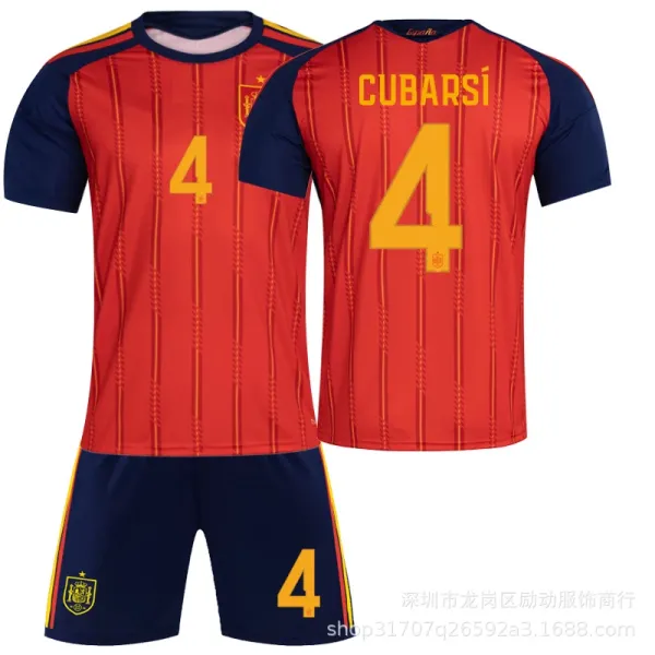 Design Spain National Team Home Kit 2024 Red Navy Jersey and Shorts Set Sets - 1