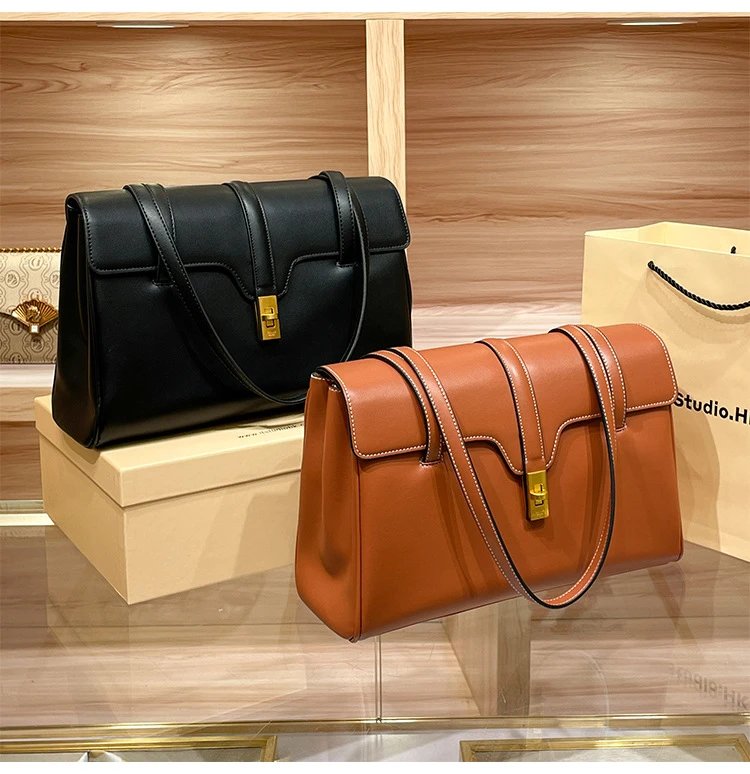 Design I.T Studio.HK Structured Leather Shoulder Bag Cognac Shoulder Bags - 13