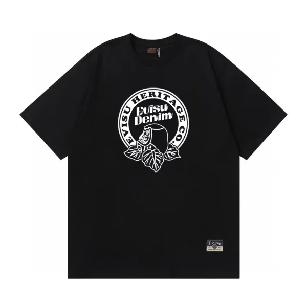 Evisu Heritage Denim Rose Logo Black T-Shirt - 1