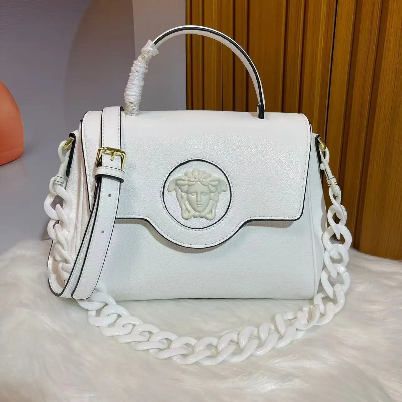 Versace La Medusa Chain Bag White Handbag - 1