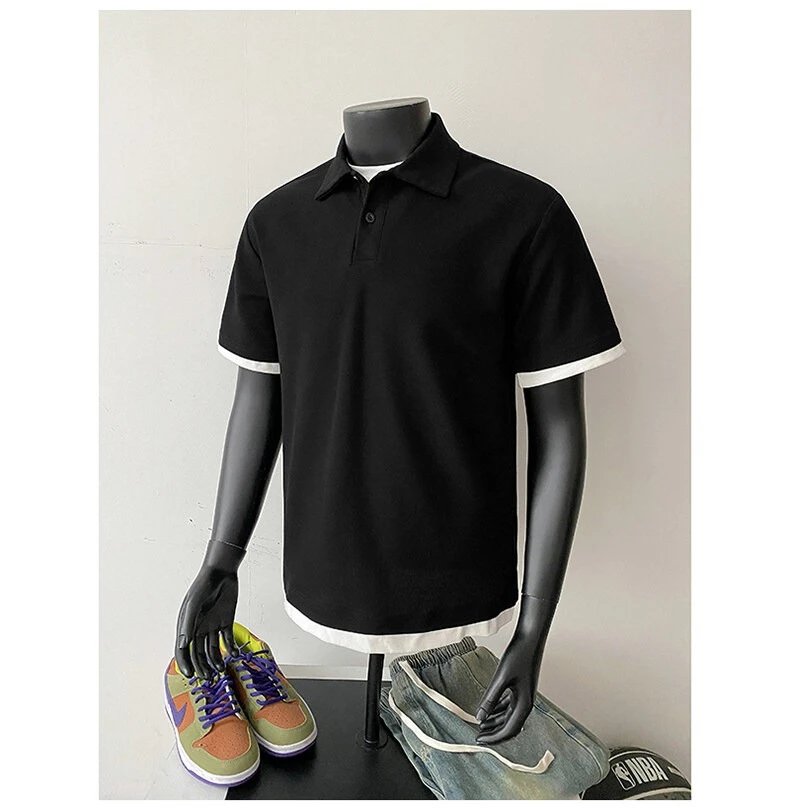 Design Contrast Trim Polo Black Polo Shirt - 24